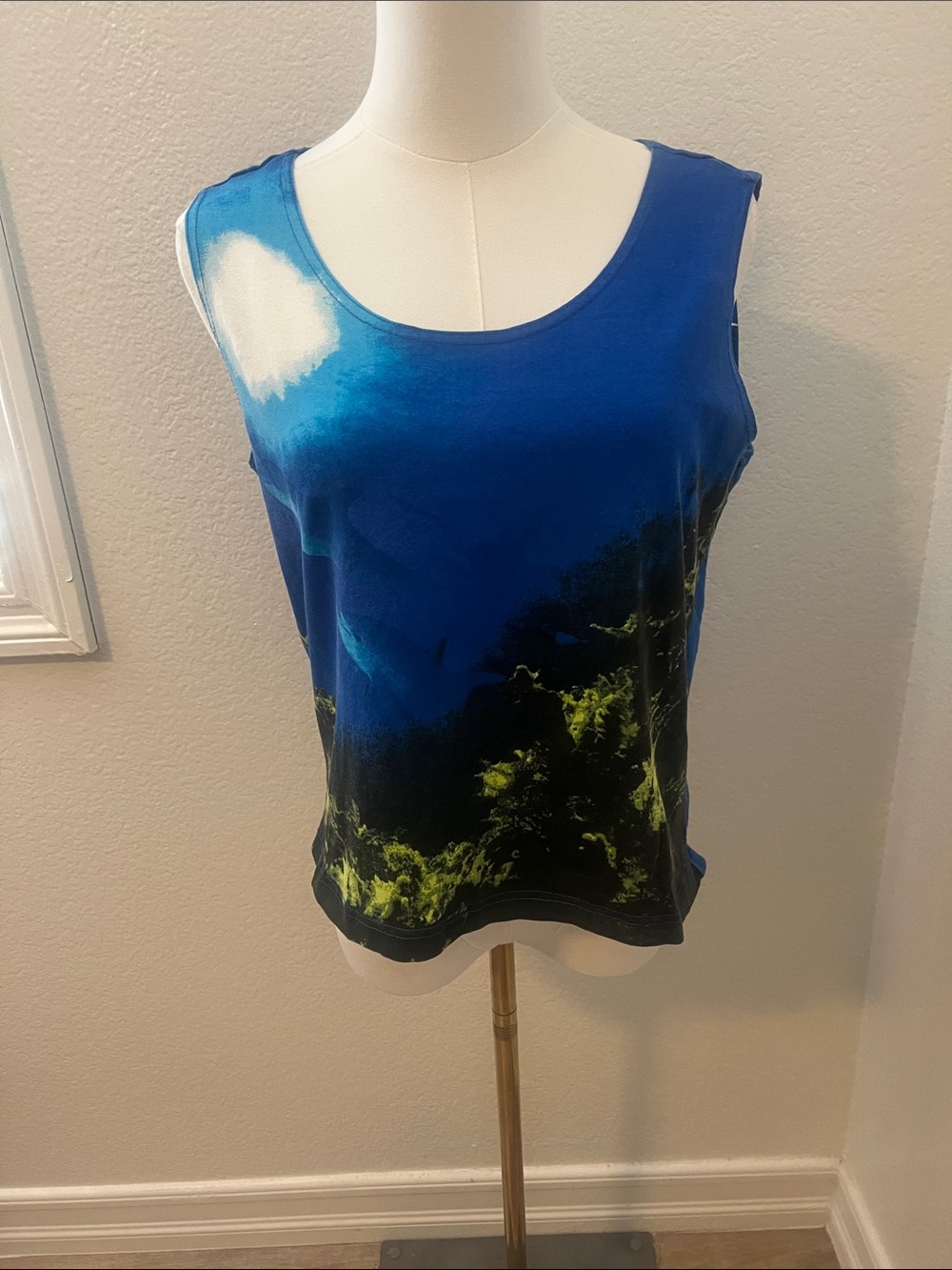 Catalina Blue, Black & Lime Abstract Sleeveless Tank